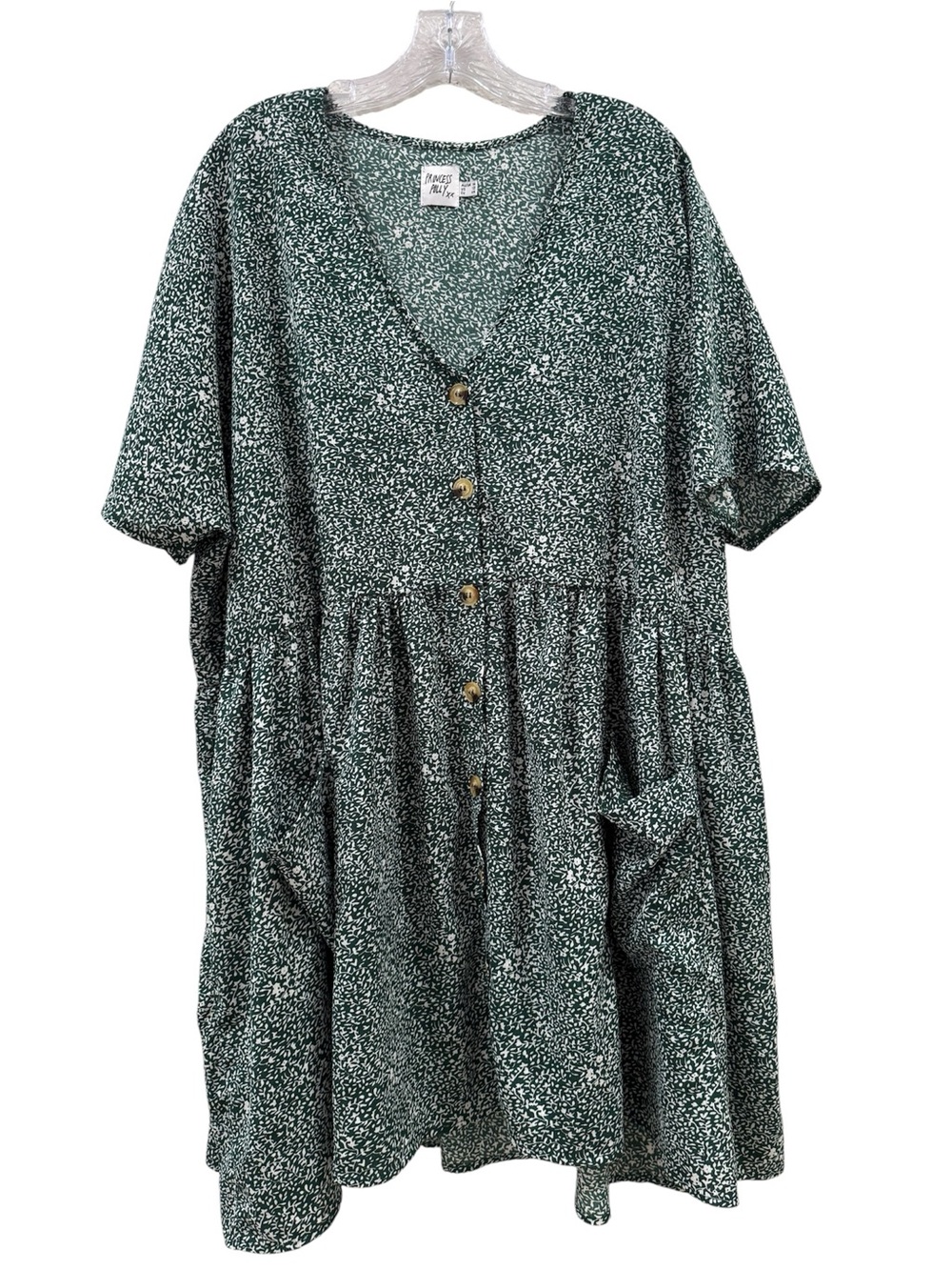 Princess Polly Speckled Sage Button-Front V-Neck Mini Dress - Picture 2 of 4